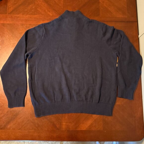 Eddie Bauer XL Tall Mens Navy Yellow Striped 1/4 Zip Sweater 100% Cotton - Picture 11 of 11